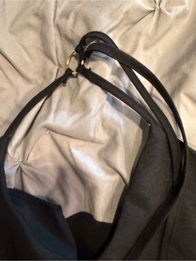 Black halter top with gold neck detail